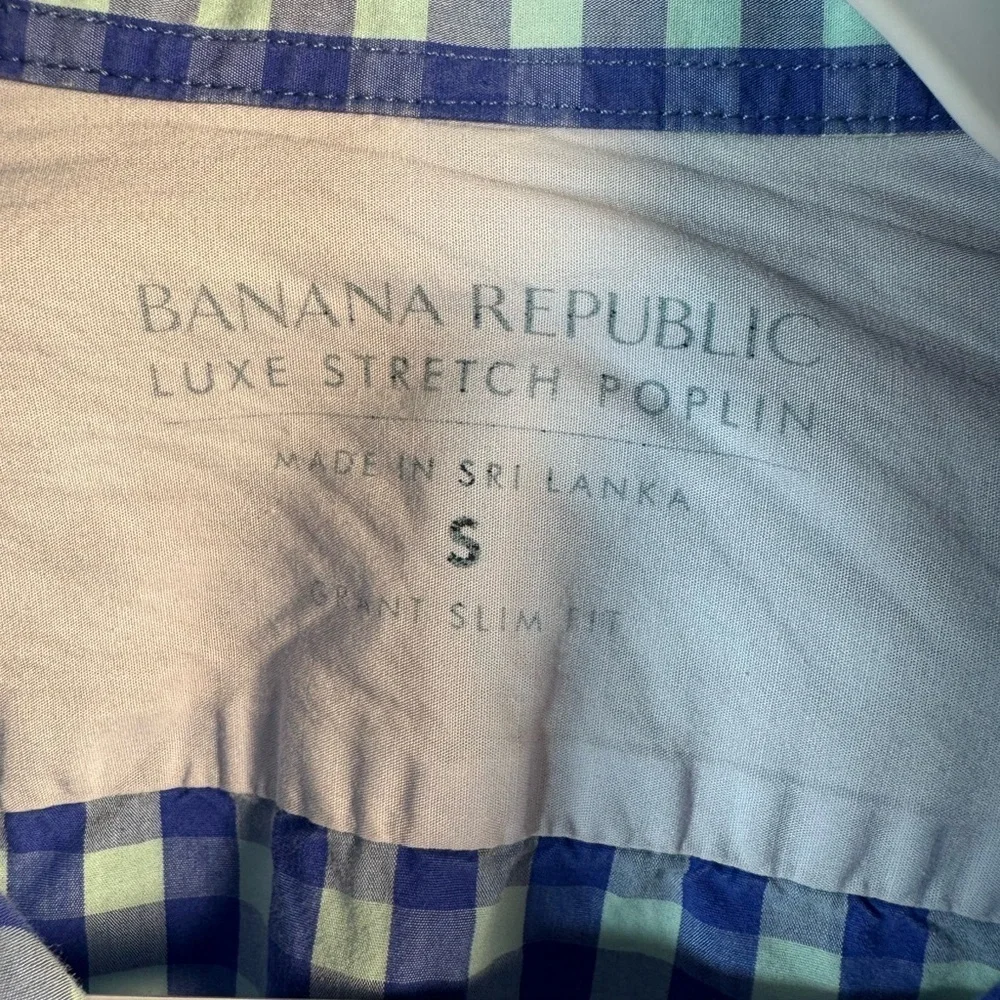 Banana Republic Lux Stretch Poplin Men's Blue & Mint Green Long Sleeve Shirt S